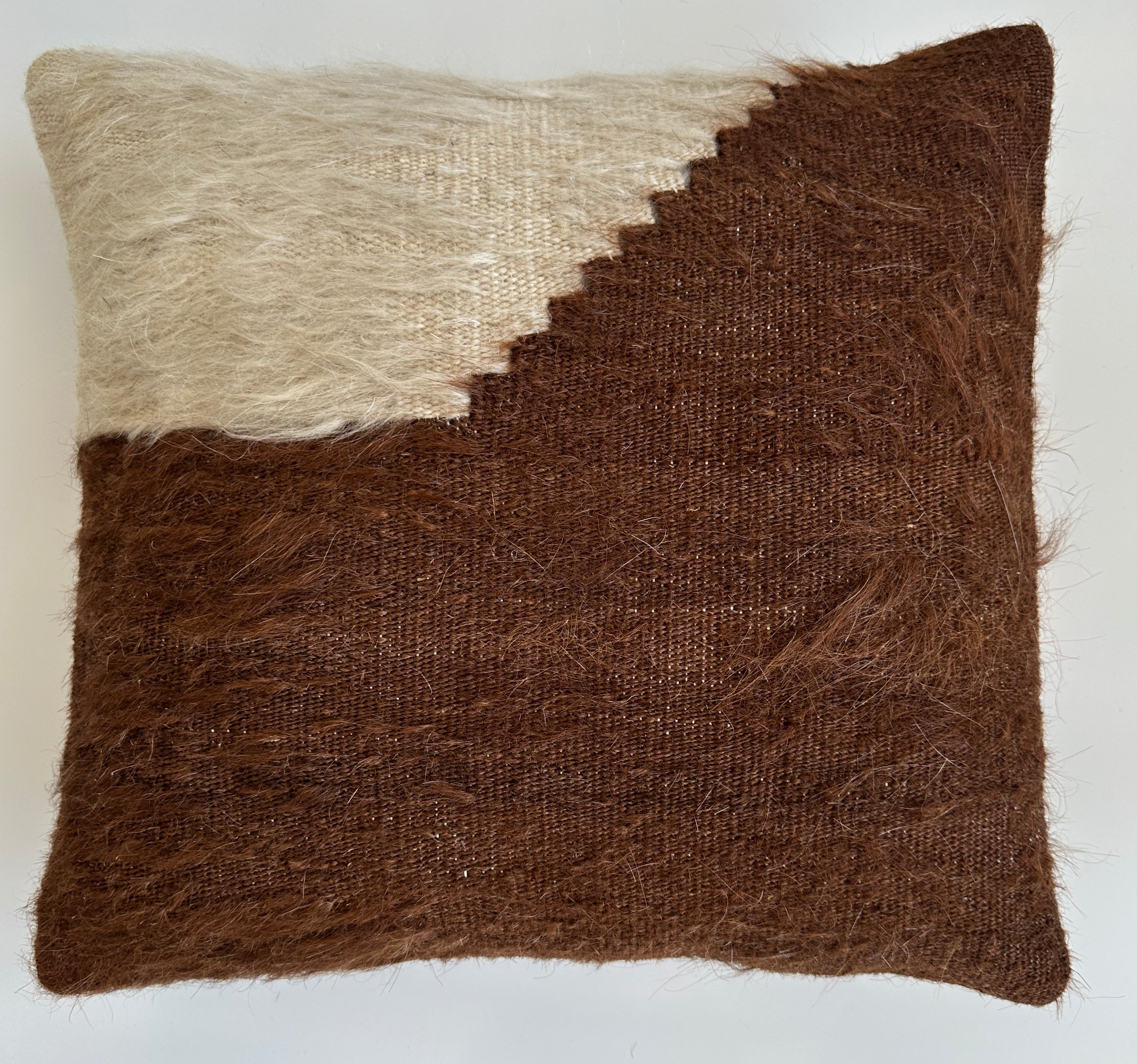 Handmade Wool Brown White Turkish Cushion Cover16''x16'' / 41x38 CM