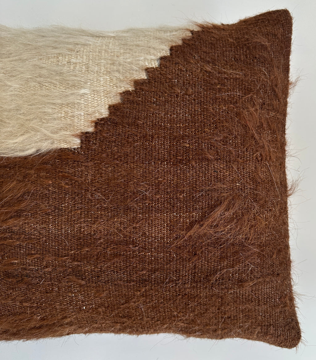 Handmade Wool Brown White Turkish Cushion Cover16''x16'' / 41x38 CM