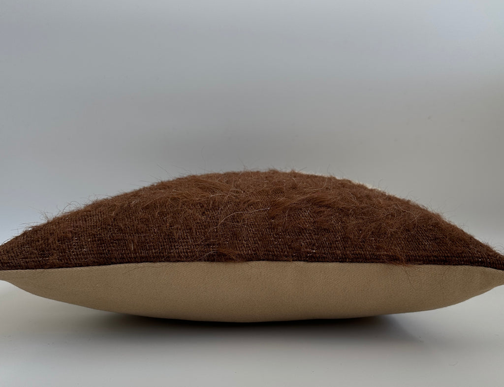 Handmade Wool Brown White Turkish Cushion Cover16''x16'' / 41x38 CM