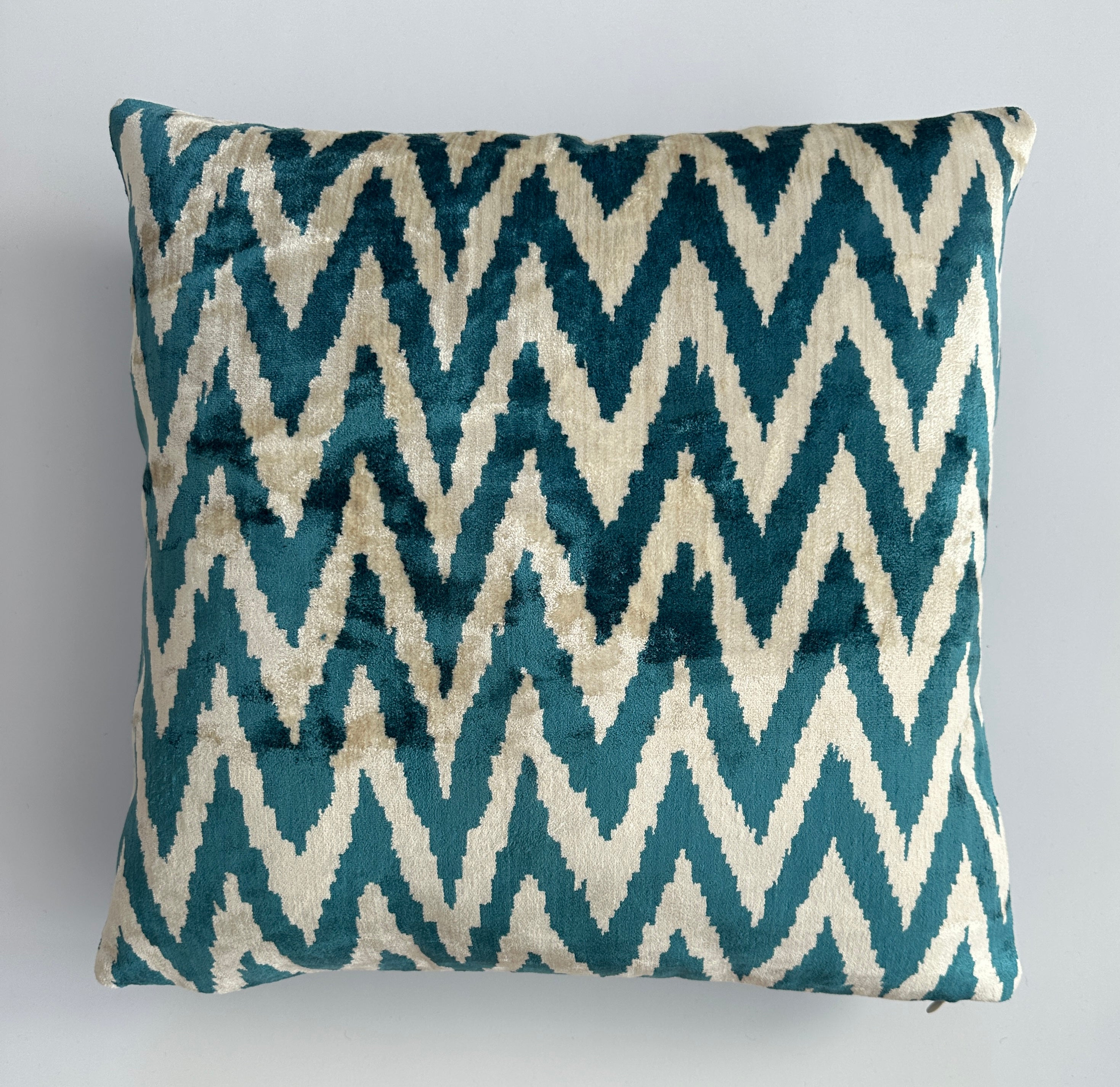 Turquoise Flame Silk Velvet Cushion Cover 16''x16'' / 40x40 CM