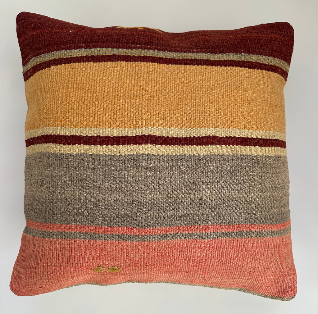 Handmade Striped Multicolour Turkish Rug Cushion Cover 18''x18'' / 45x45 CM
