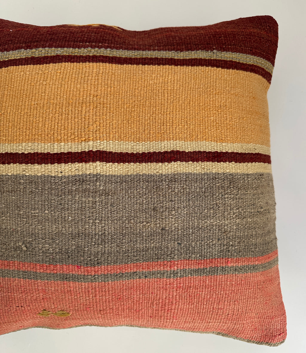 Handmade Striped Multicolour Turkish Rug Cushion Cover 18''x18'' / 45x45 CM
