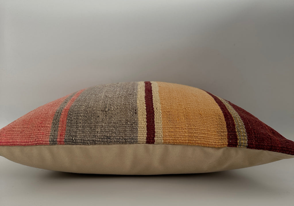 Handmade Striped Multicolour Turkish Rug Cushion Cover 18''x18'' / 45x45 CM