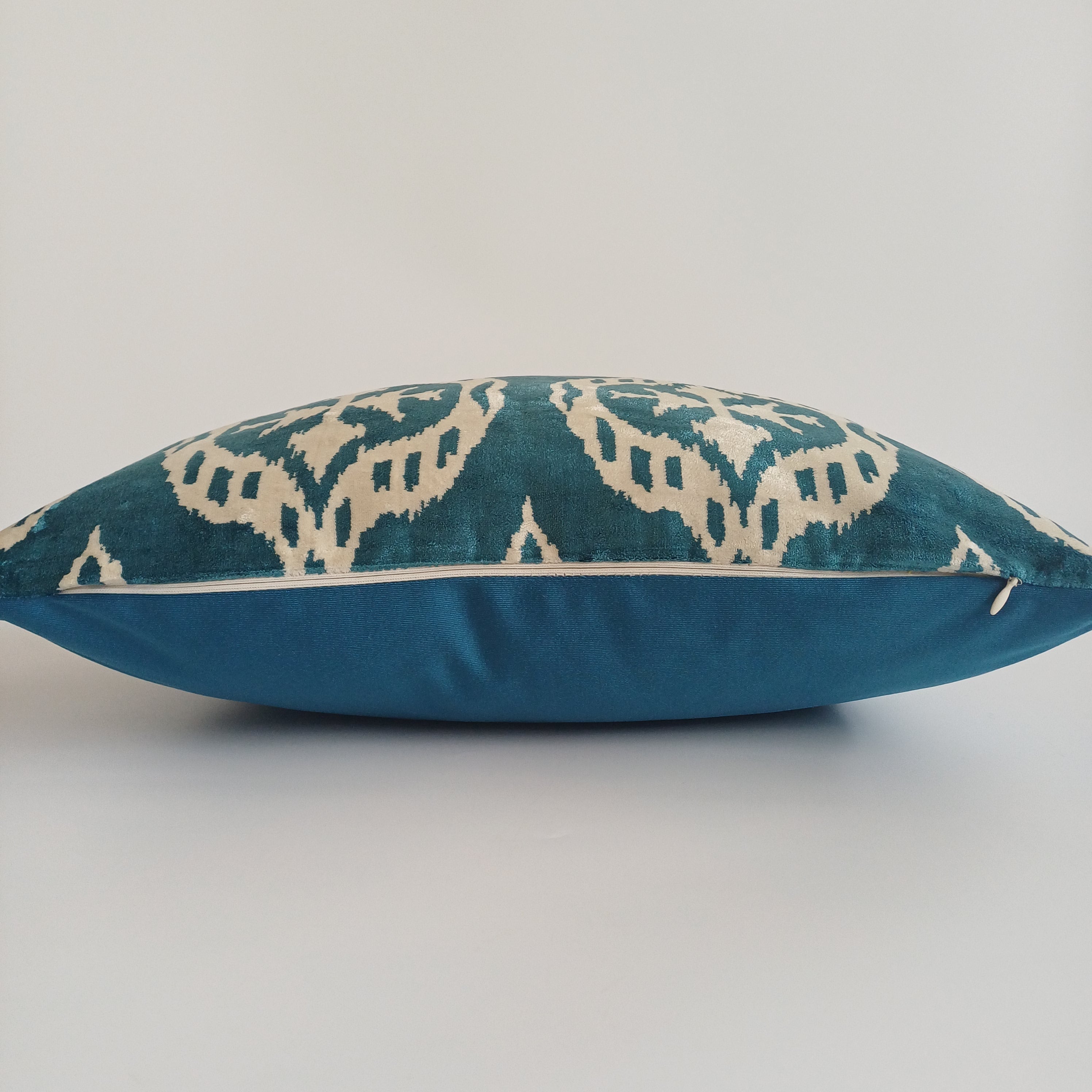 Turquoise Silk Ikat Velvet Cushion Cover 20''x20'' / 50x49 CM