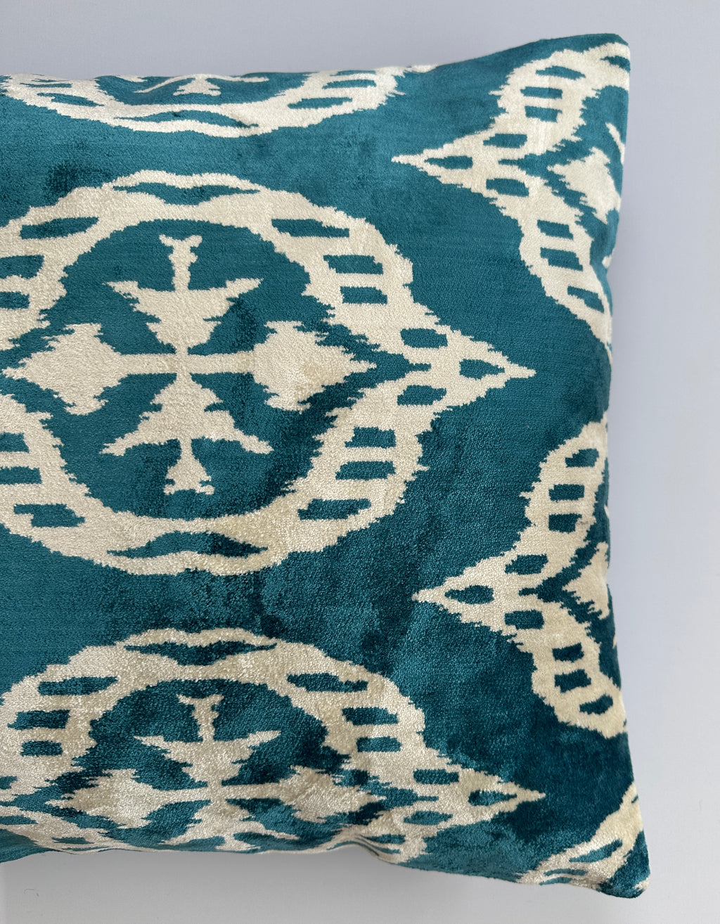 Turquoise Silk Ikat Velvet Cushion Cover 20''x20'' / 50x50 CM