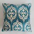 Turquoise Silk Ikat Velvet Cushion Cover 20''x20'' / 50x49 CM