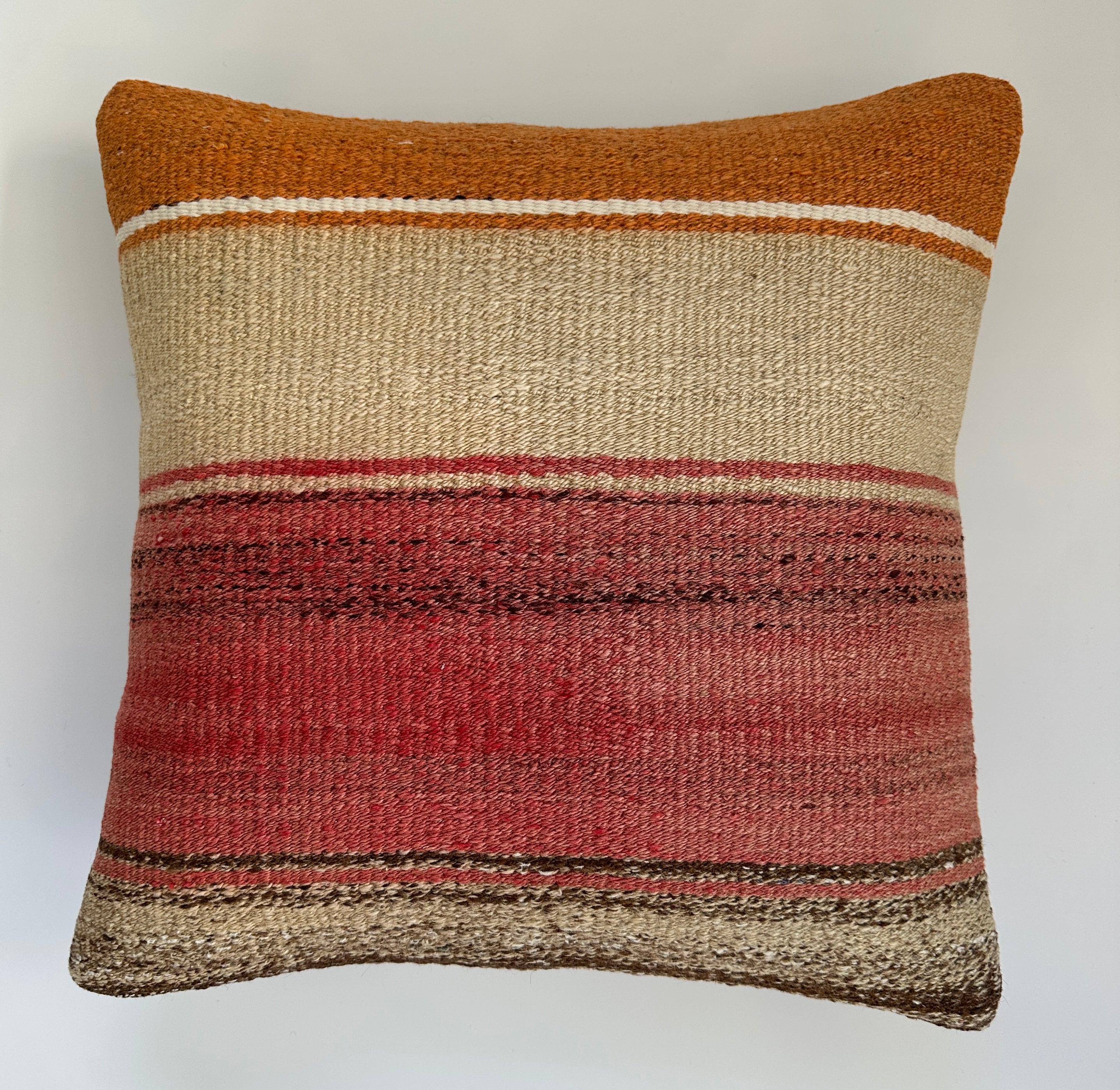 Handmade Multicoloured Striped Turkish Cushion Cover 16''x16'' / 41x41 CM
