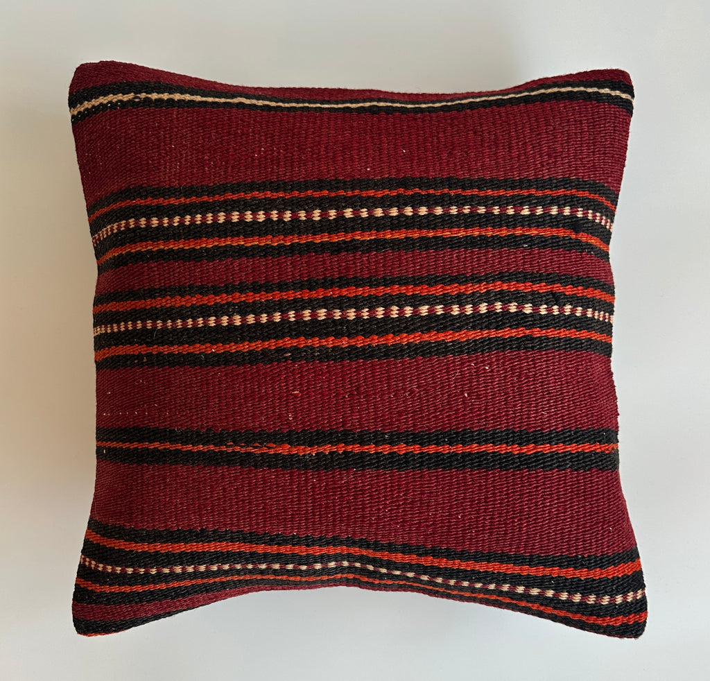 Red Striped Turkish Rug Cushion Cover 16''x16'' / 40x39 CM