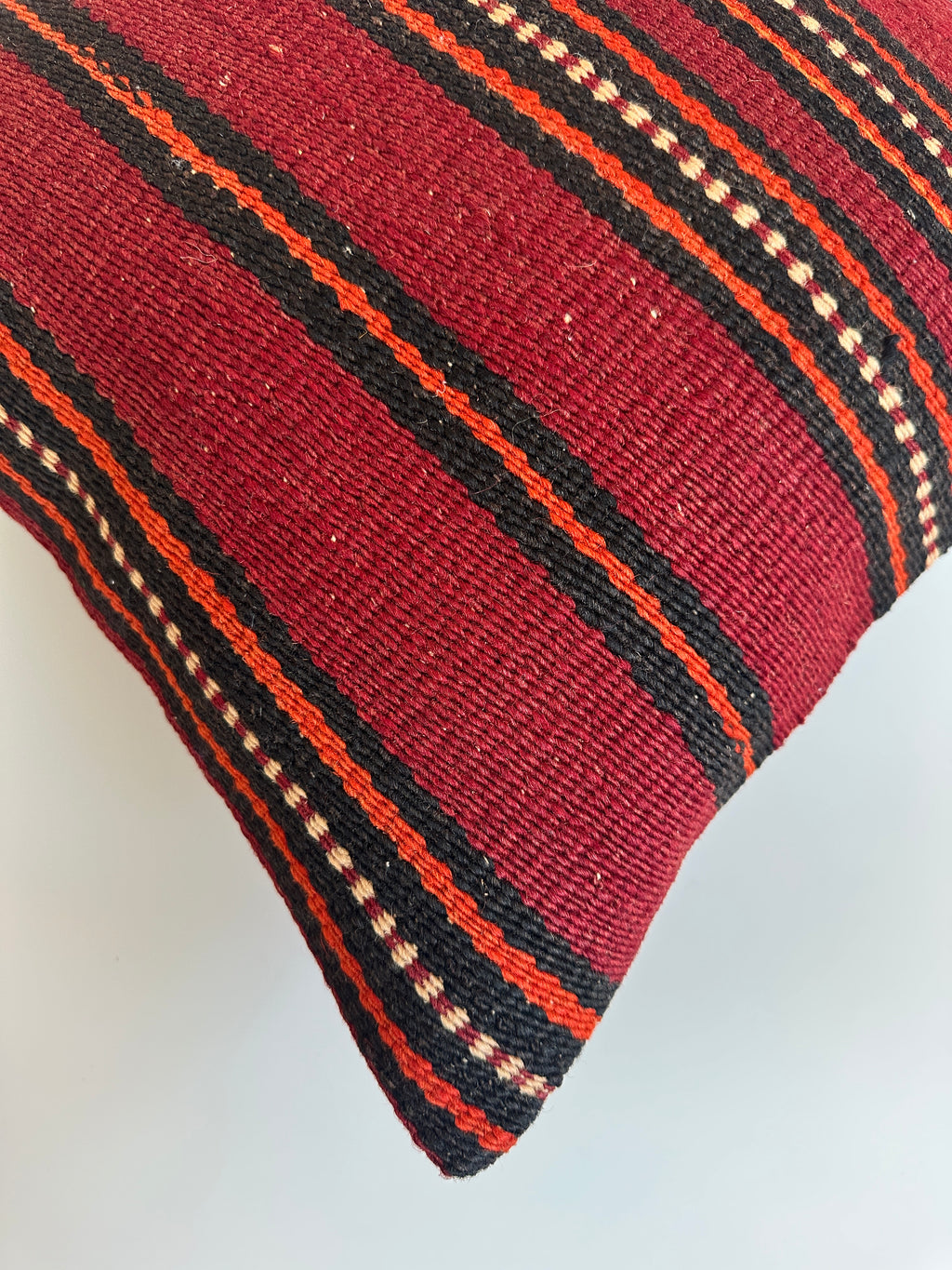 Red Striped Turkish Rug Cushion Cover 16''x16'' / 40x39 CM