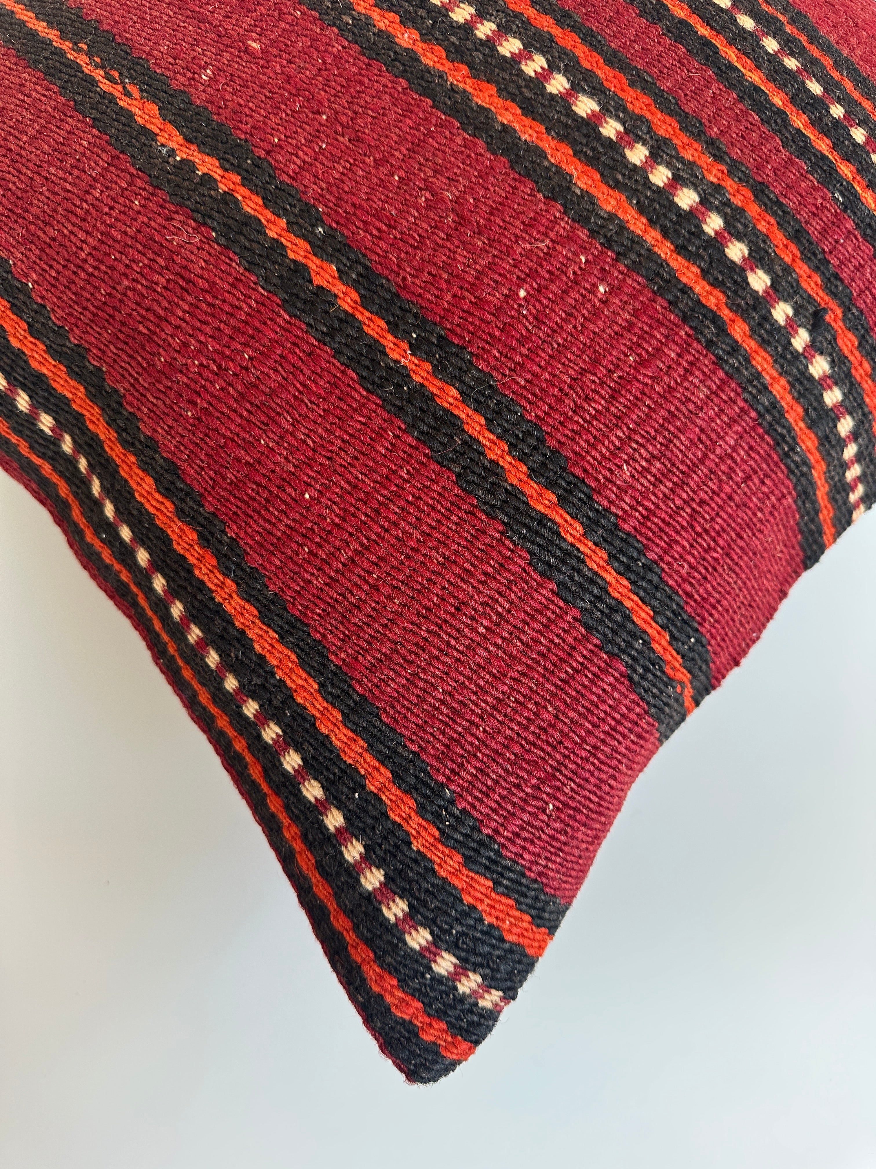 Red Striped Turkish Rug Cushion Cover 16''x16'' / 40x39 CM