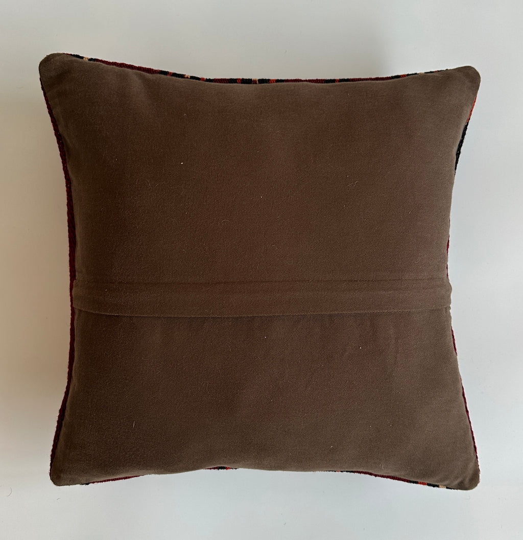 Red Striped Turkish Rug Cushion Cover 16''x16'' / 40x39 CM