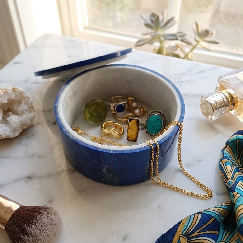 Lapis Lazuli Handmade Jewellery Box 10.3x10.1 CM