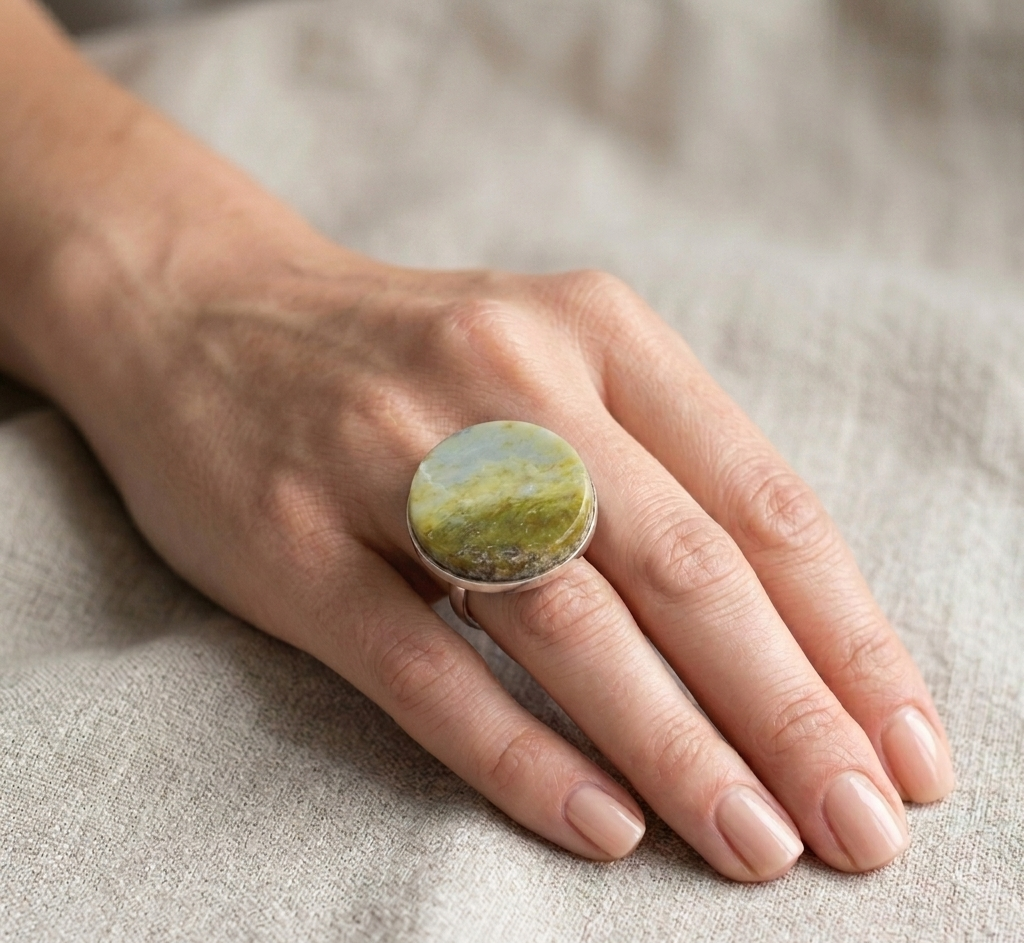 Handmade Serpentine Vintage Style Boho Gemstone Ring