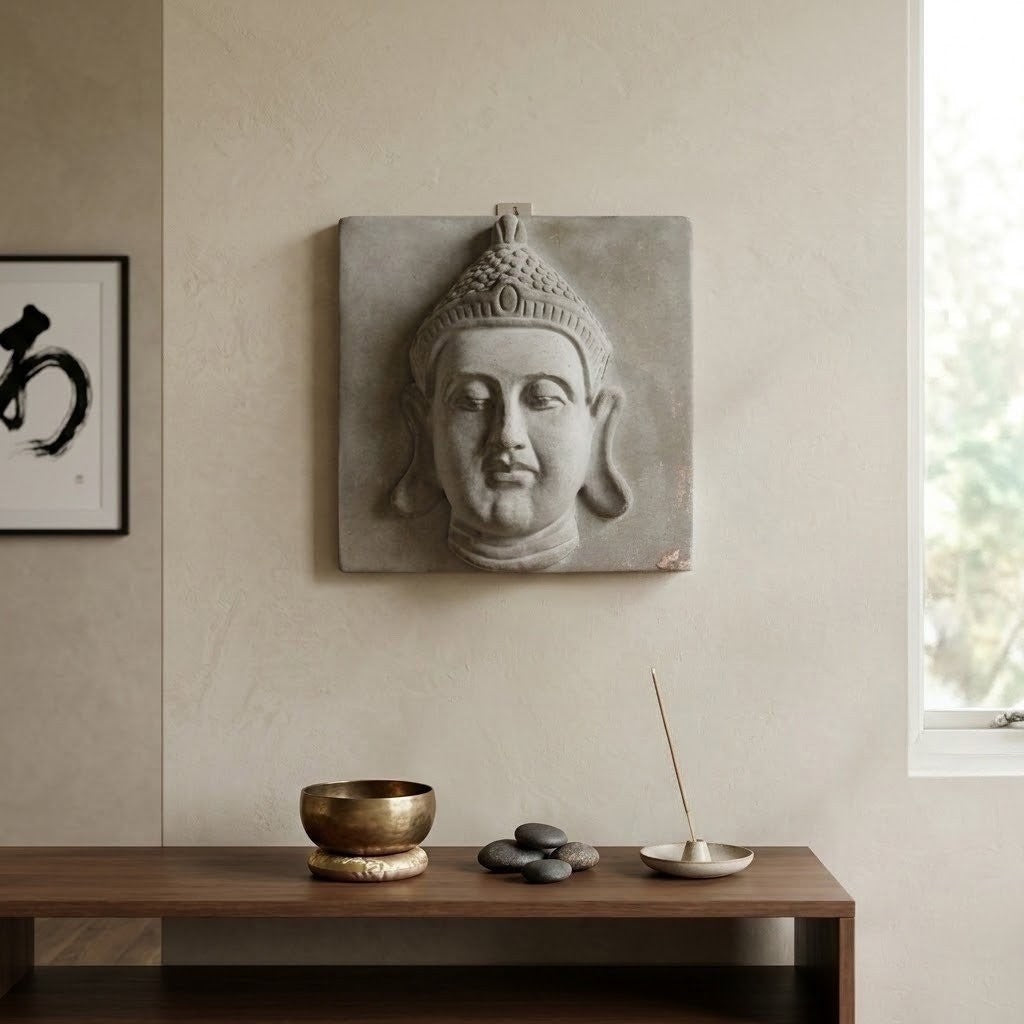 Buddha Face Wall Hanging, Meditation Room Decor 14.3x14.3 CM