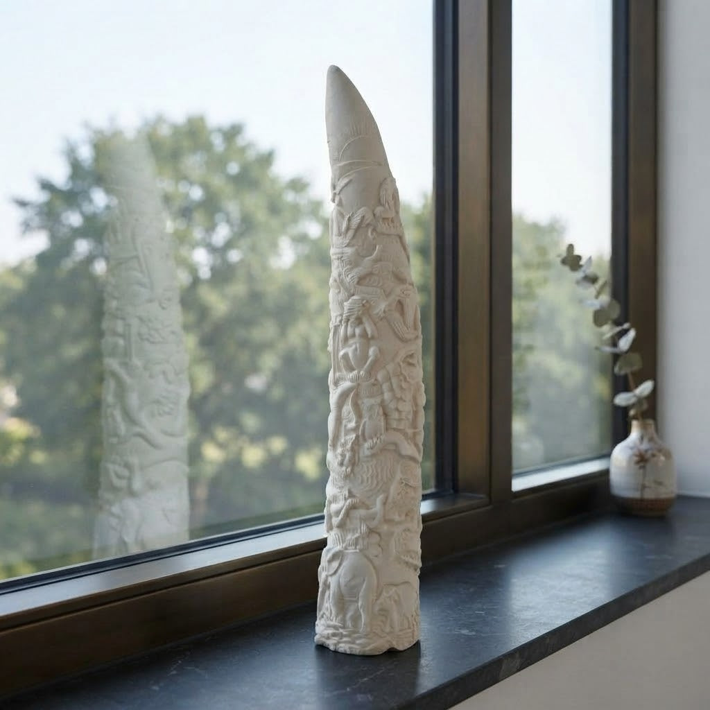Decorative Animal Textured White Sculpture 40x7 CM