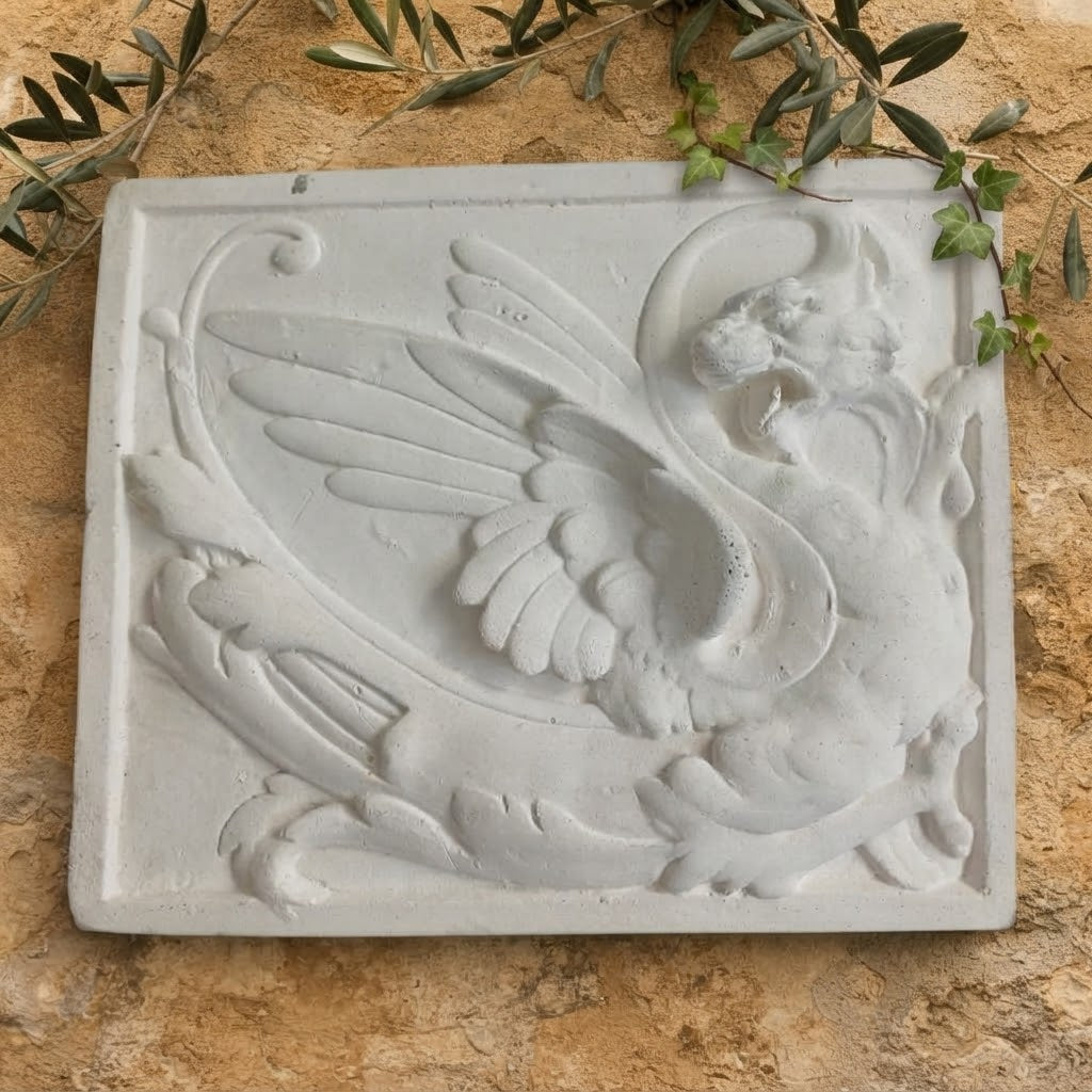 Winged Dragon Relief Wall Plaque, Minimalist Textured White Mythical Beast Wall Sculpture, Home Decor 22x18 CM