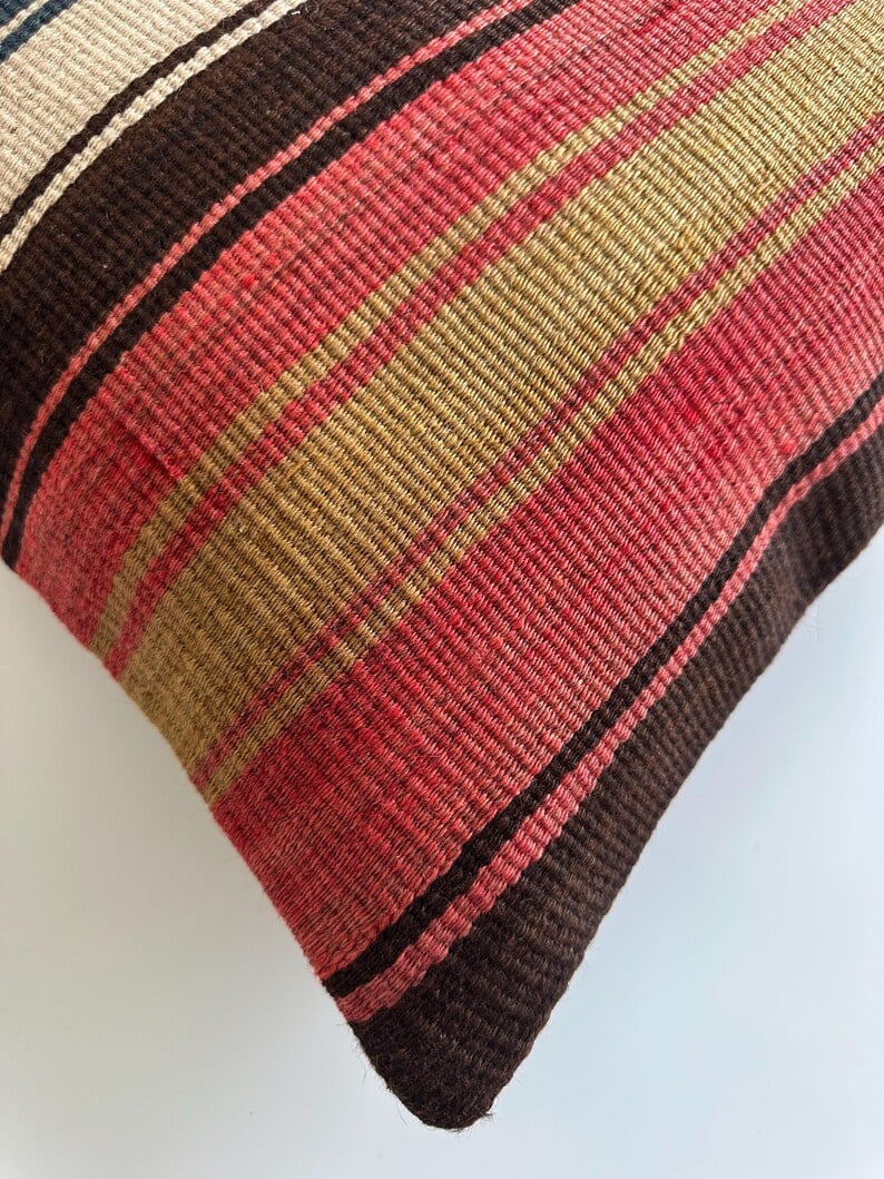 Handmade Striped Turkish Rug Cushion Cover 18''x18'' / 45x44 CM