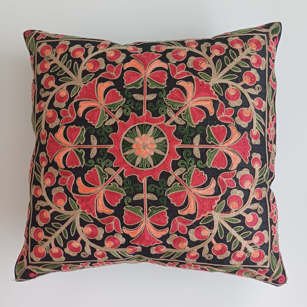Hand Embroidered Multicolour Kashmiri Cushion Cushion Cover 16''x16'' / 40x40 CM