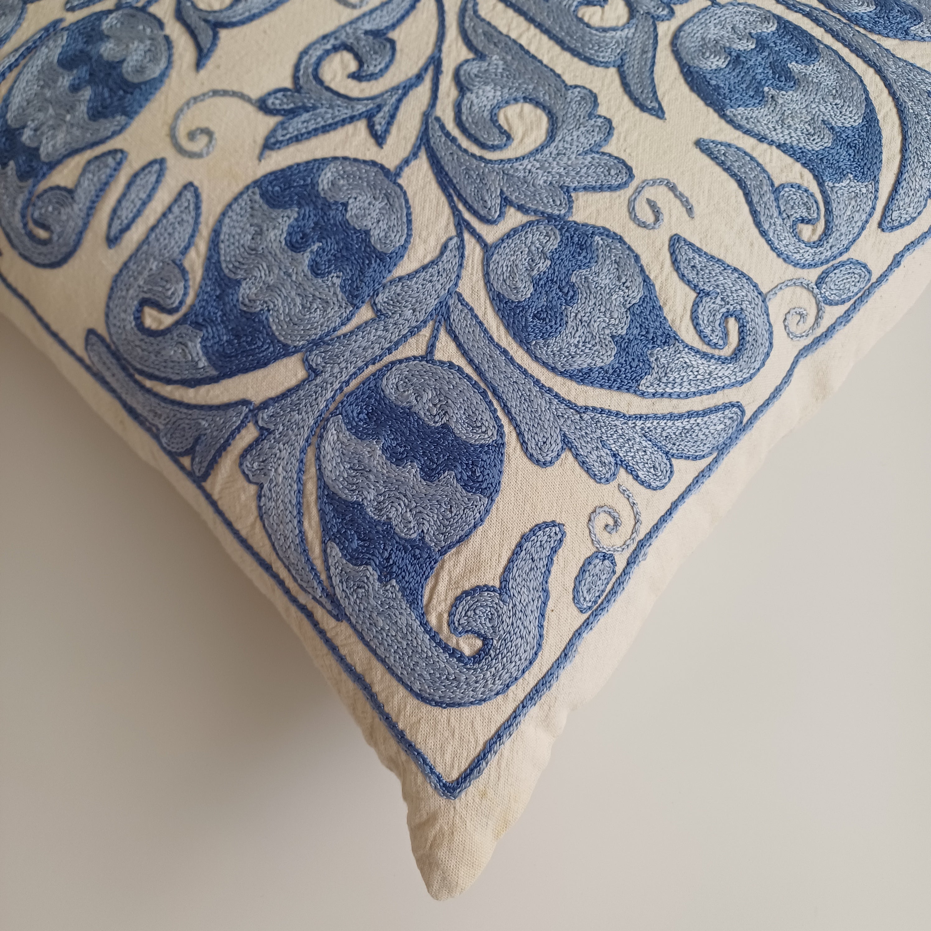 Hand Embroidered Uzbek Suzani Cushion Cover 18''x17'' / 46x42 CM