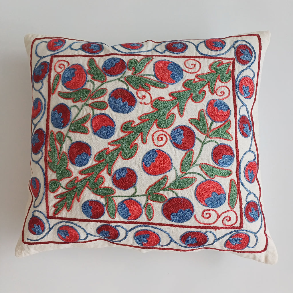 Hand Embroidered Multicolour Uzbek Suzani Cushion Cover 18''x16'' / 45x42 CM