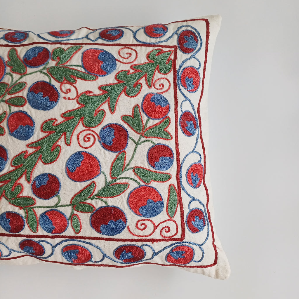 Hand Embroidered Multicolour Uzbek Suzani Cushion Cover 18''x16'' / 45x42 CM