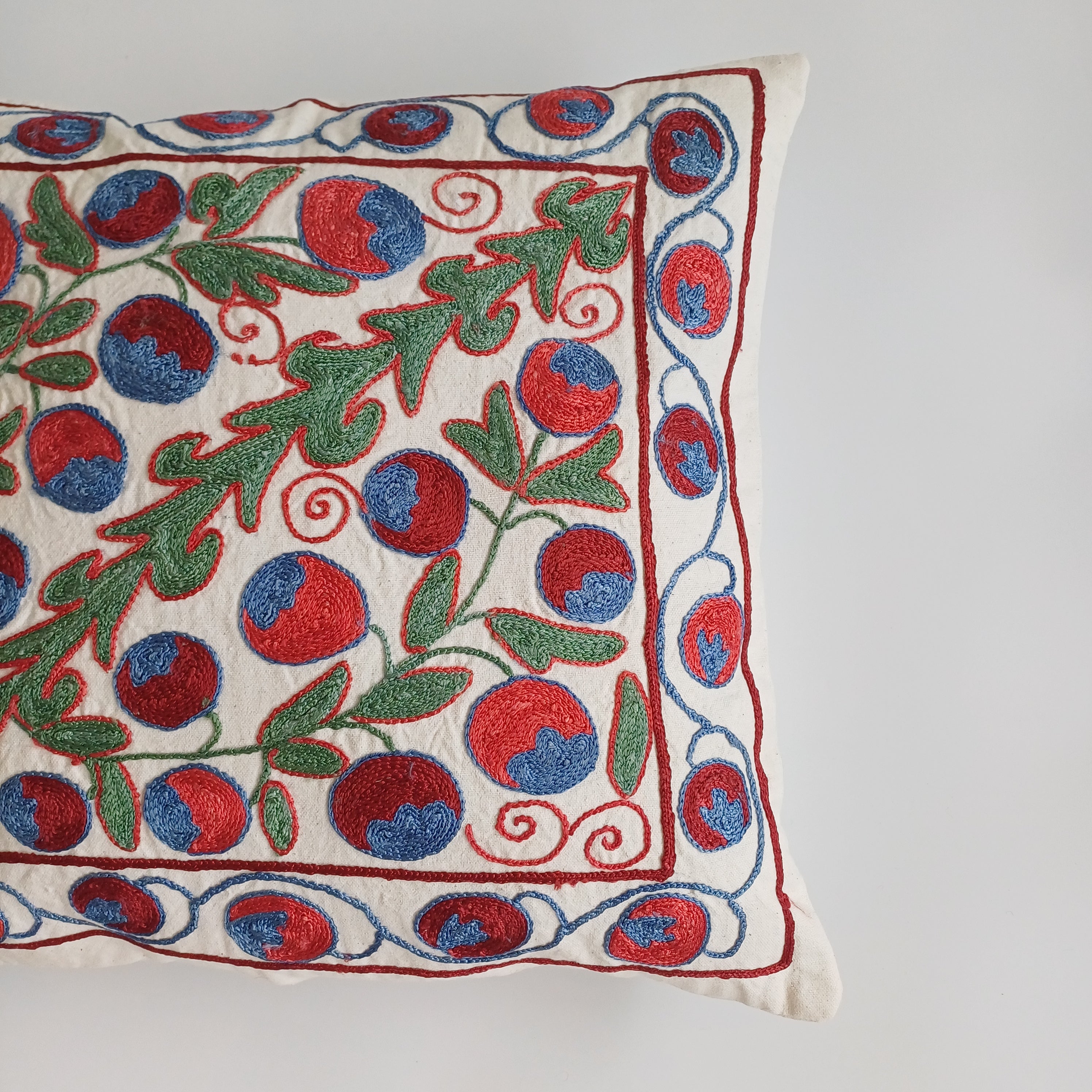 Hand Embroidered Multicolour Uzbek Suzani Cushion Cover 18''x16'' / 45x42 CM