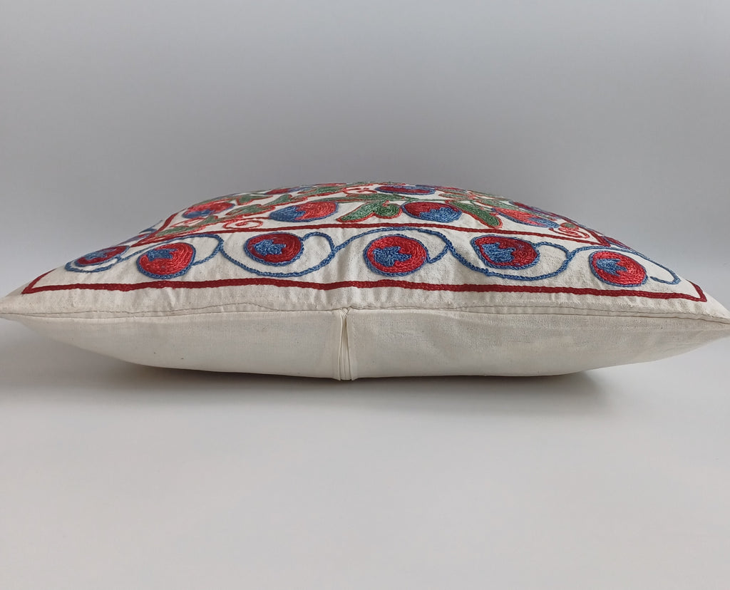 Hand Embroidered Multicolour Uzbek Suzani Cushion Cover 18''x16'' / 45x42 CM