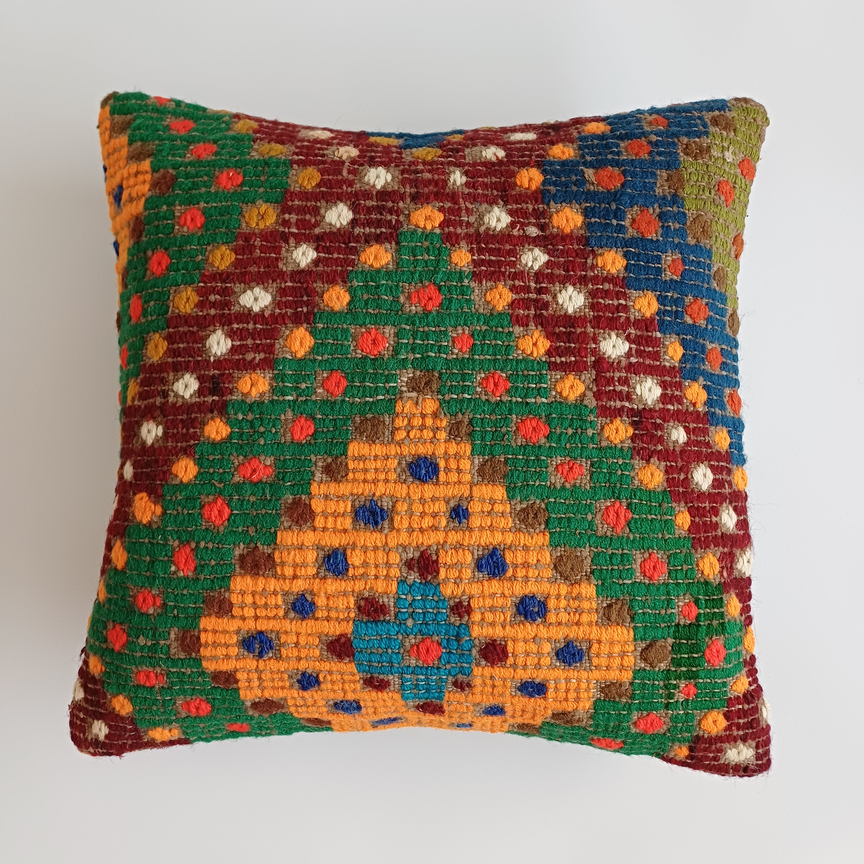 Handmade Multicolour Turkish Rug Cushion Cover 18''x18'' / 45x45 CM