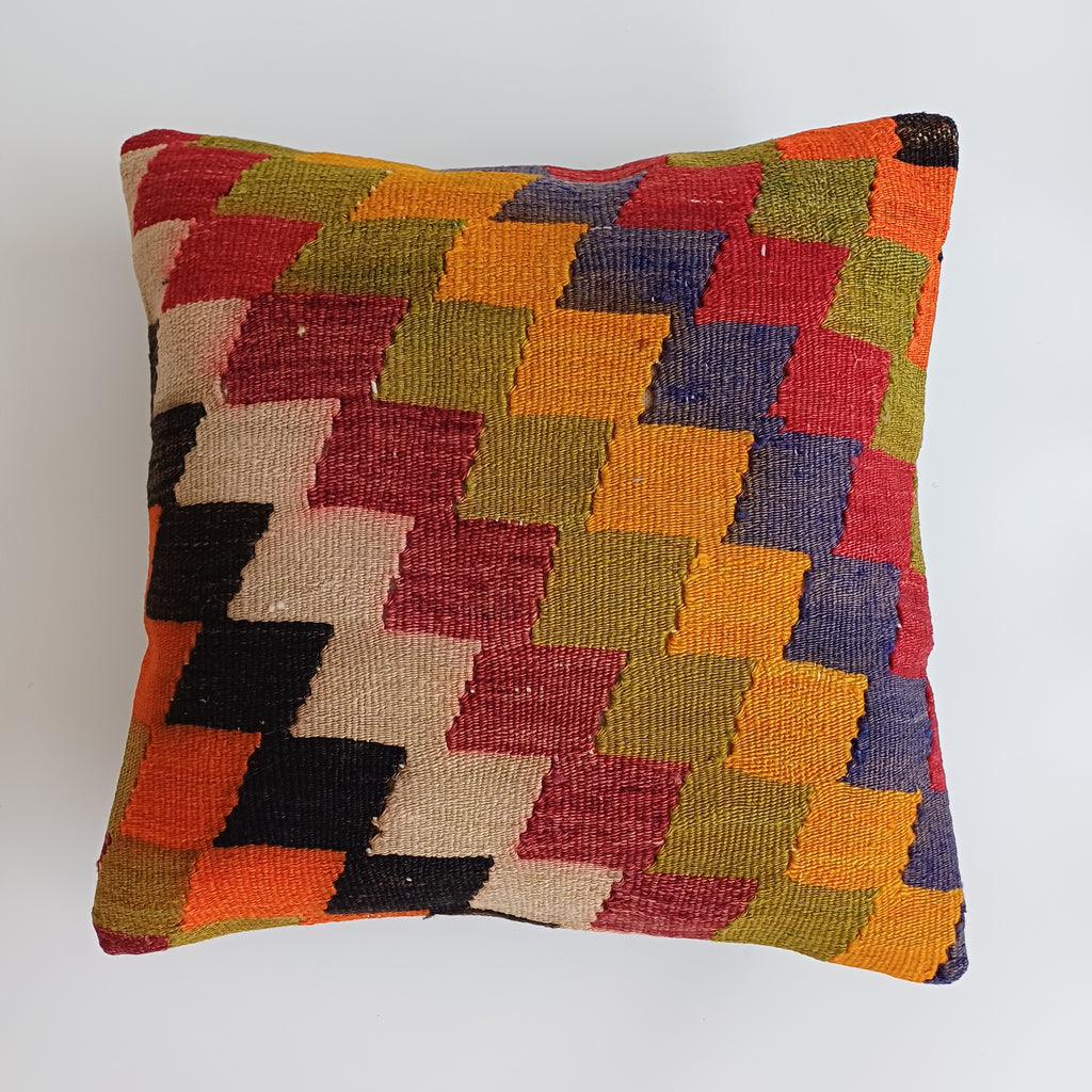 Handmade Multicolour Turkish Rug Cushion Cover 18''x18'' / 45x45 CM