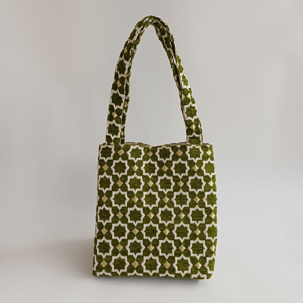 Handmade Moss Green Moroccan Velvet Tote Bag Medium Sized 47x31 CM