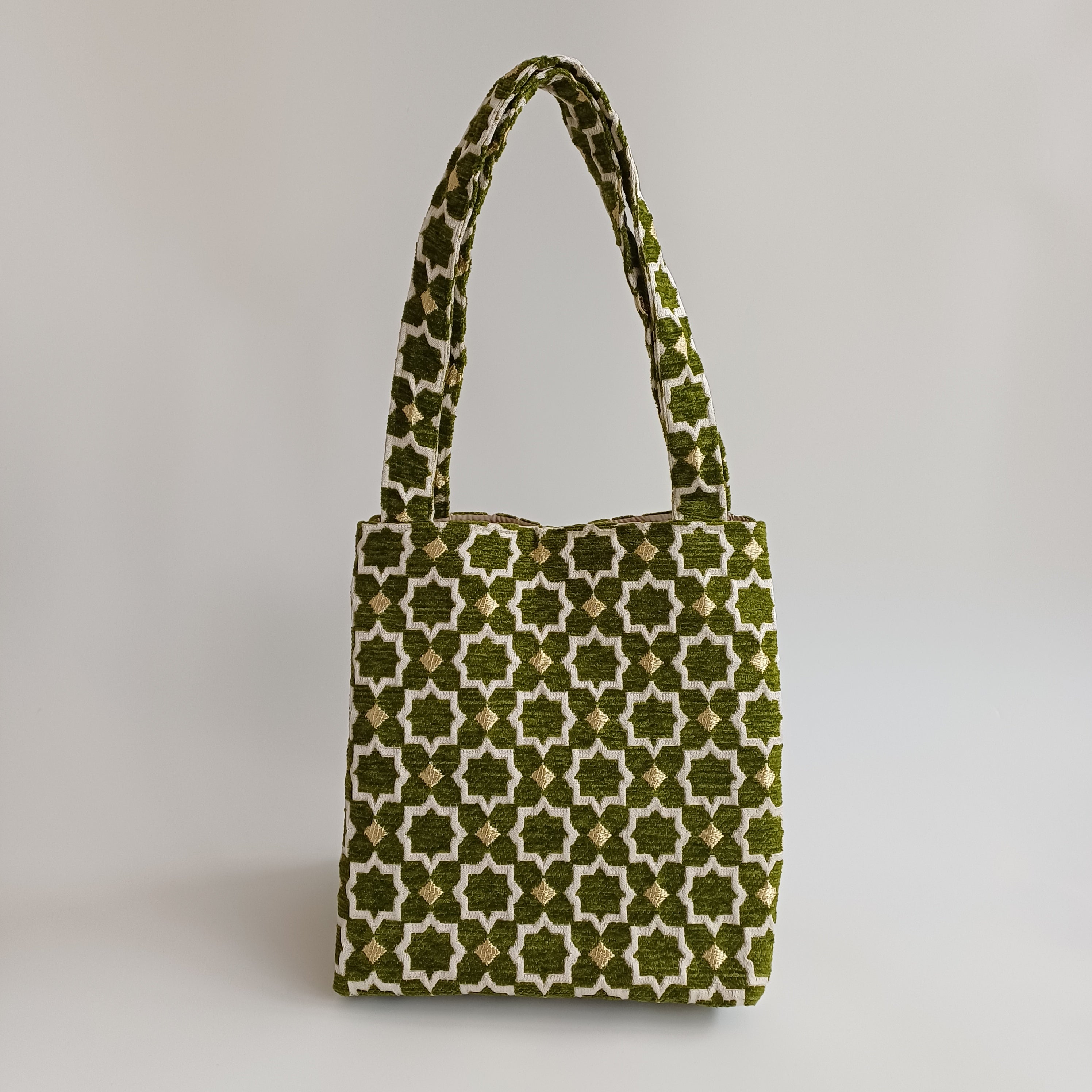Handmade Moss Green Moroccan Velvet Tote Bag Medium Sized 47x31 CM