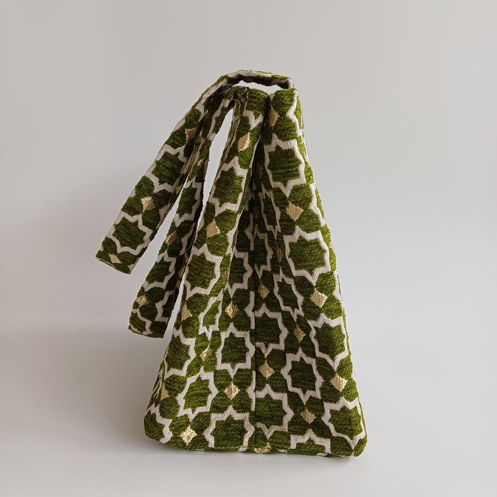 Handmade Moss Green Moroccan Velvet Tote Bag Medium Sized 47x31 CM