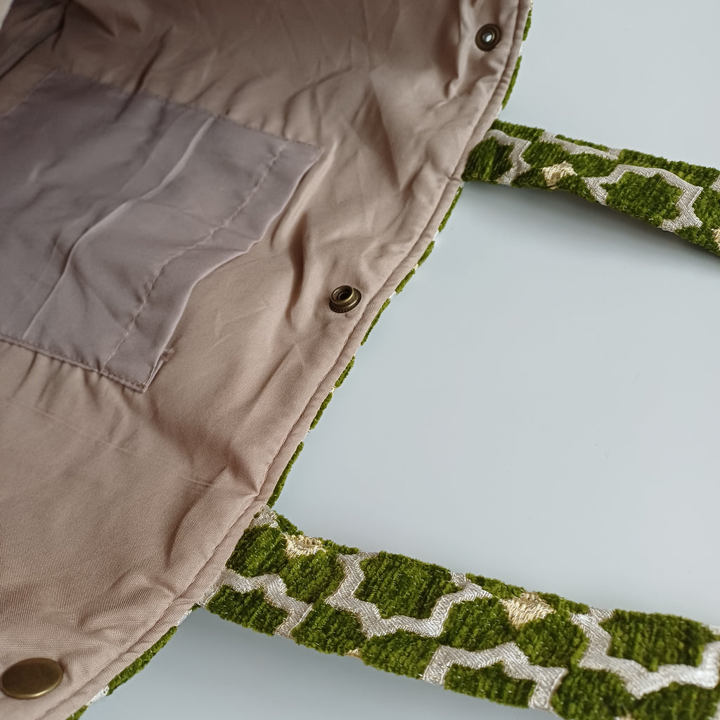 Handmade Moss Green Moroccan Velvet Tote Bag Medium Sized 47x31 CM