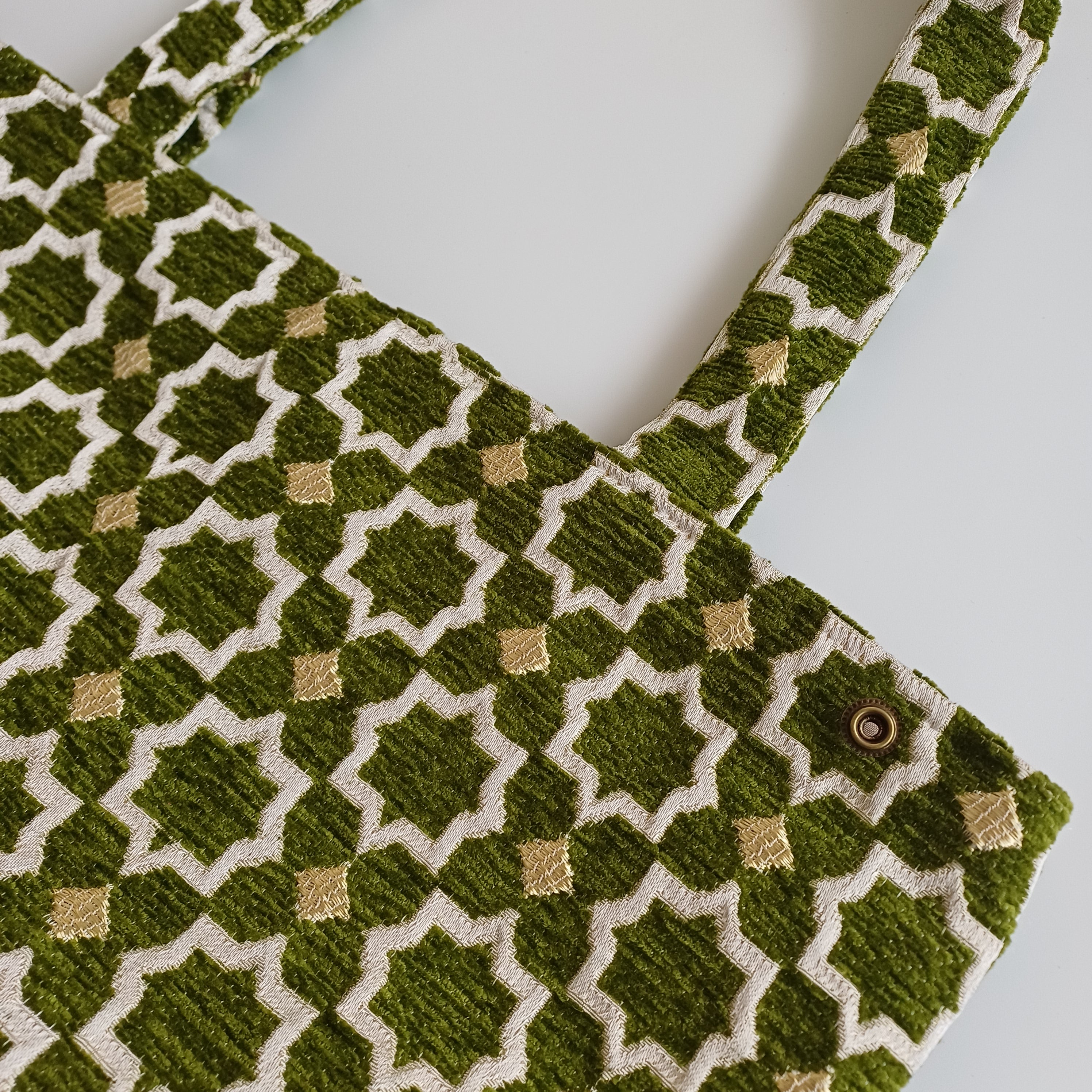 Handmade Moss Green Moroccan Velvet Tote Bag Medium Sized 47x31 CM