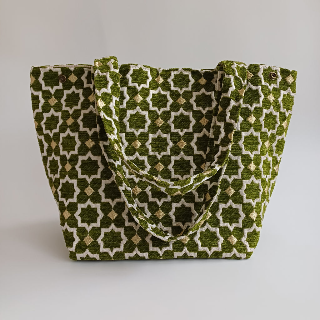 Handmade Moss Green Moroccan Velvet Tote Bag Medium Sized 47x31 CM