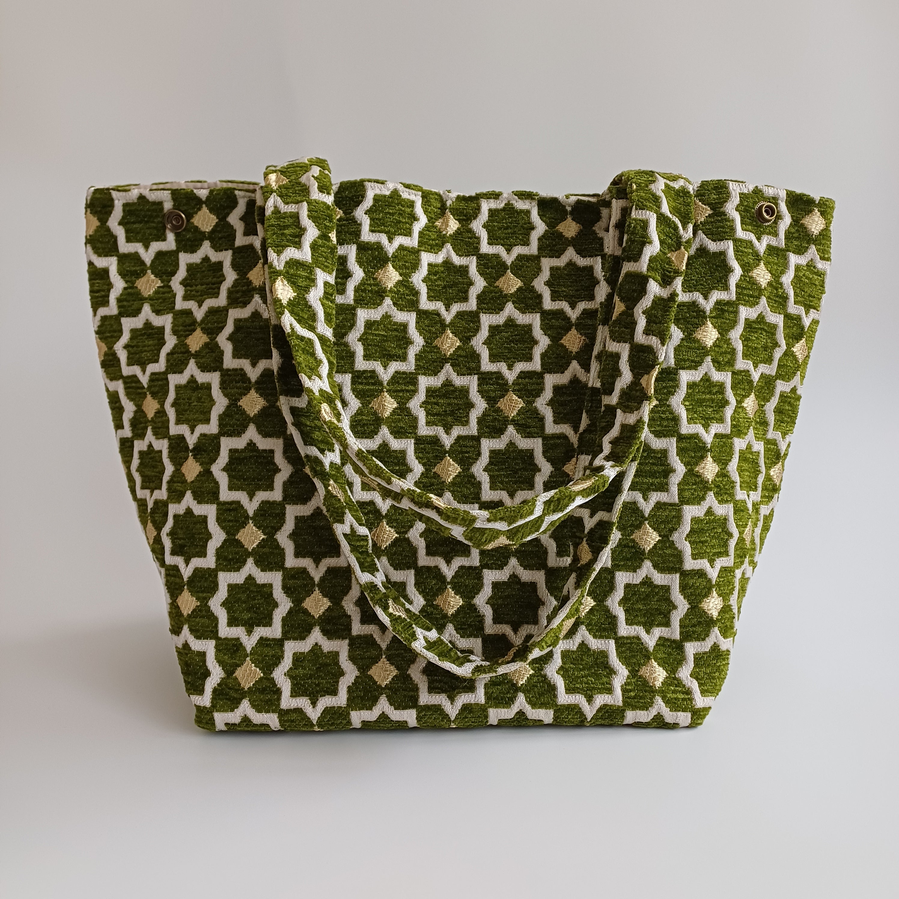 Handmade Moss Green Moroccan Velvet Tote Bag Medium Sized 47x31 CM