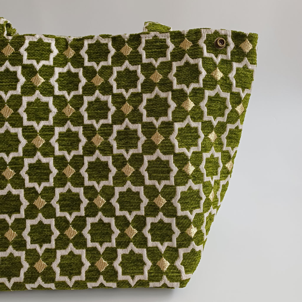 Handmade Moss Green Moroccan Velvet Tote Bag Medium Sized 47x31 CM