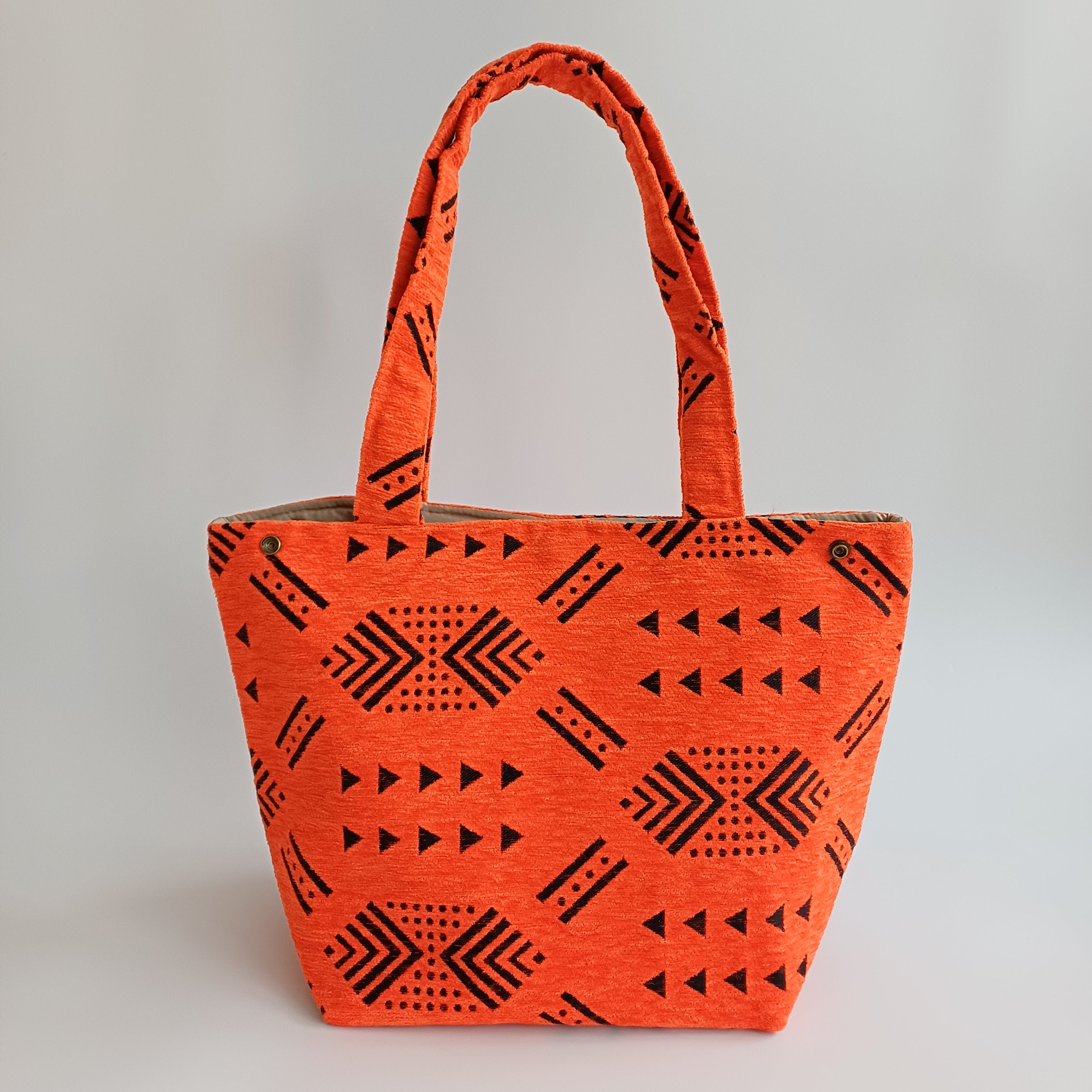 Handmade Orange Moroccan Velvet Tote Bag Medium Sized 47x31 CM