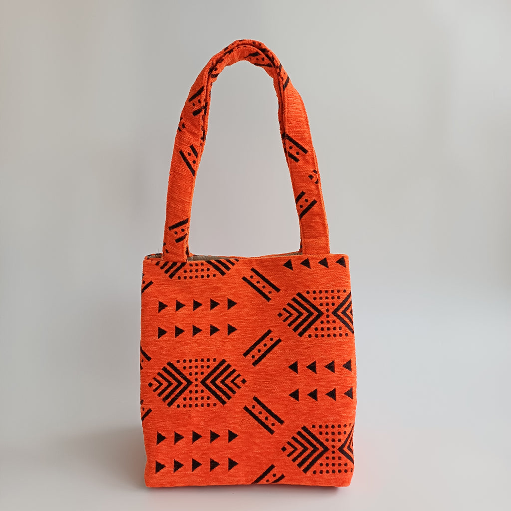 Handmade Orange Moroccan Velvet Tote Bag Medium Sized 47x31 CM