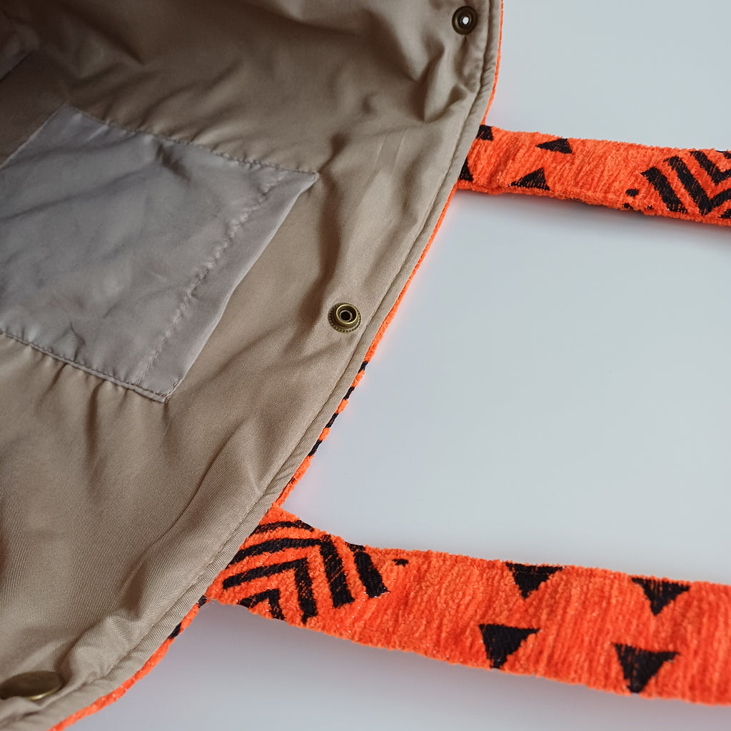 Handmade Orange Moroccan Velvet Tote Bag Medium Sized 47x31 CM