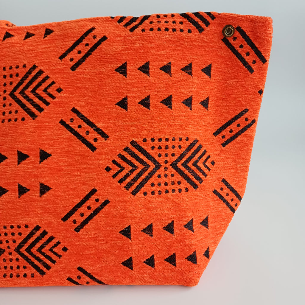 Handmade Orange Moroccan Velvet Tote Bag Medium Sized 47x31 CM