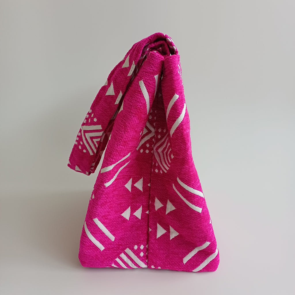 Handmade Pink Moroccan Velvet Tote Bag Medium Sized 47x31 CM
