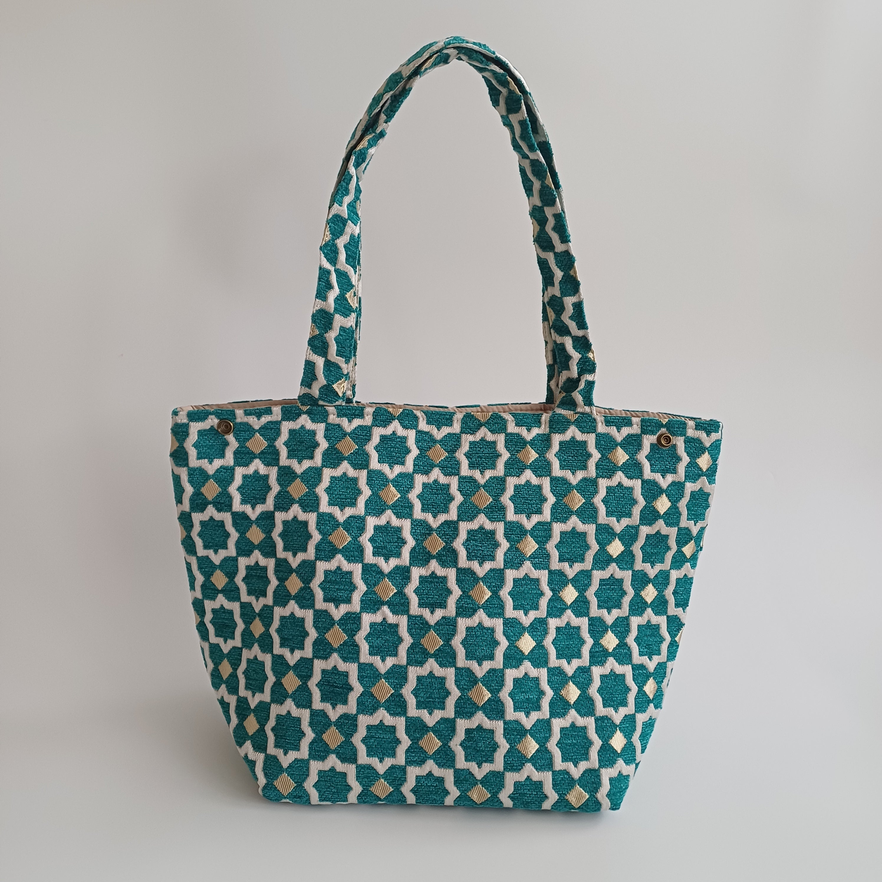 Handmade Turquoise Moroccan Velvet Tote Bag Medium Sized 47x31 CM