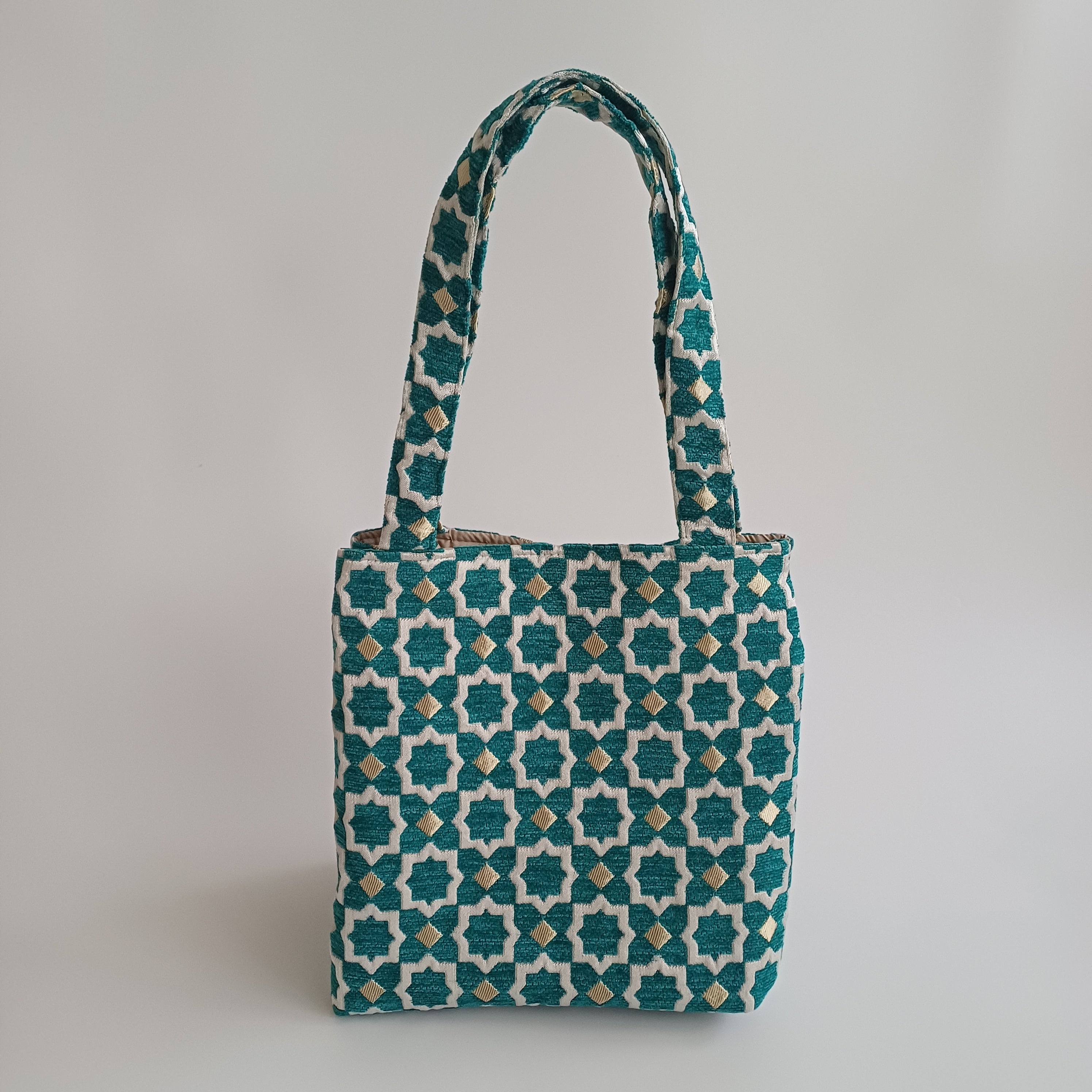 Handmade Turquoise Moroccan Velvet Tote Bag Medium Sized 47x31 CM