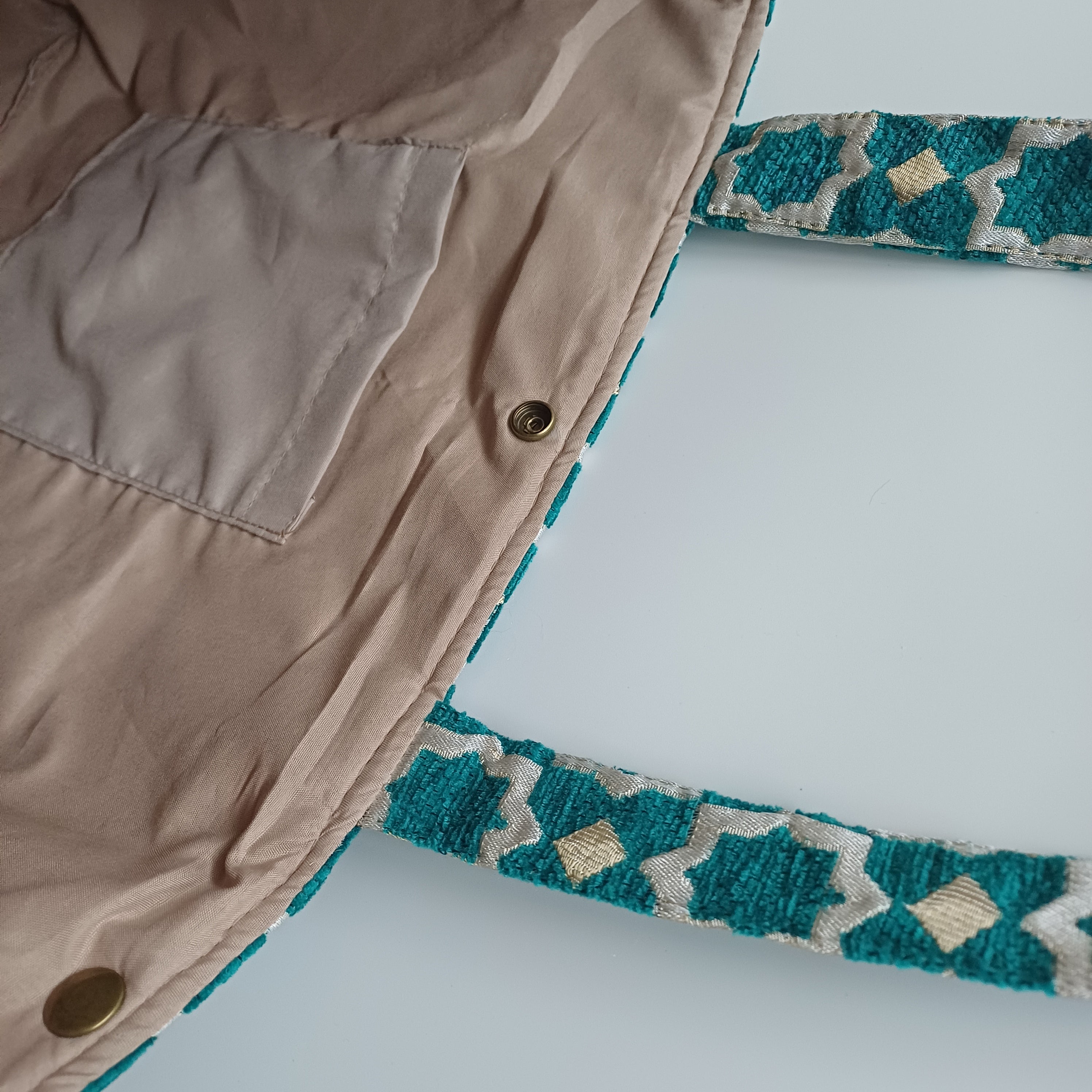 Handmade Turquoise Moroccan Velvet Tote Bag Medium Sized 47x31 CM