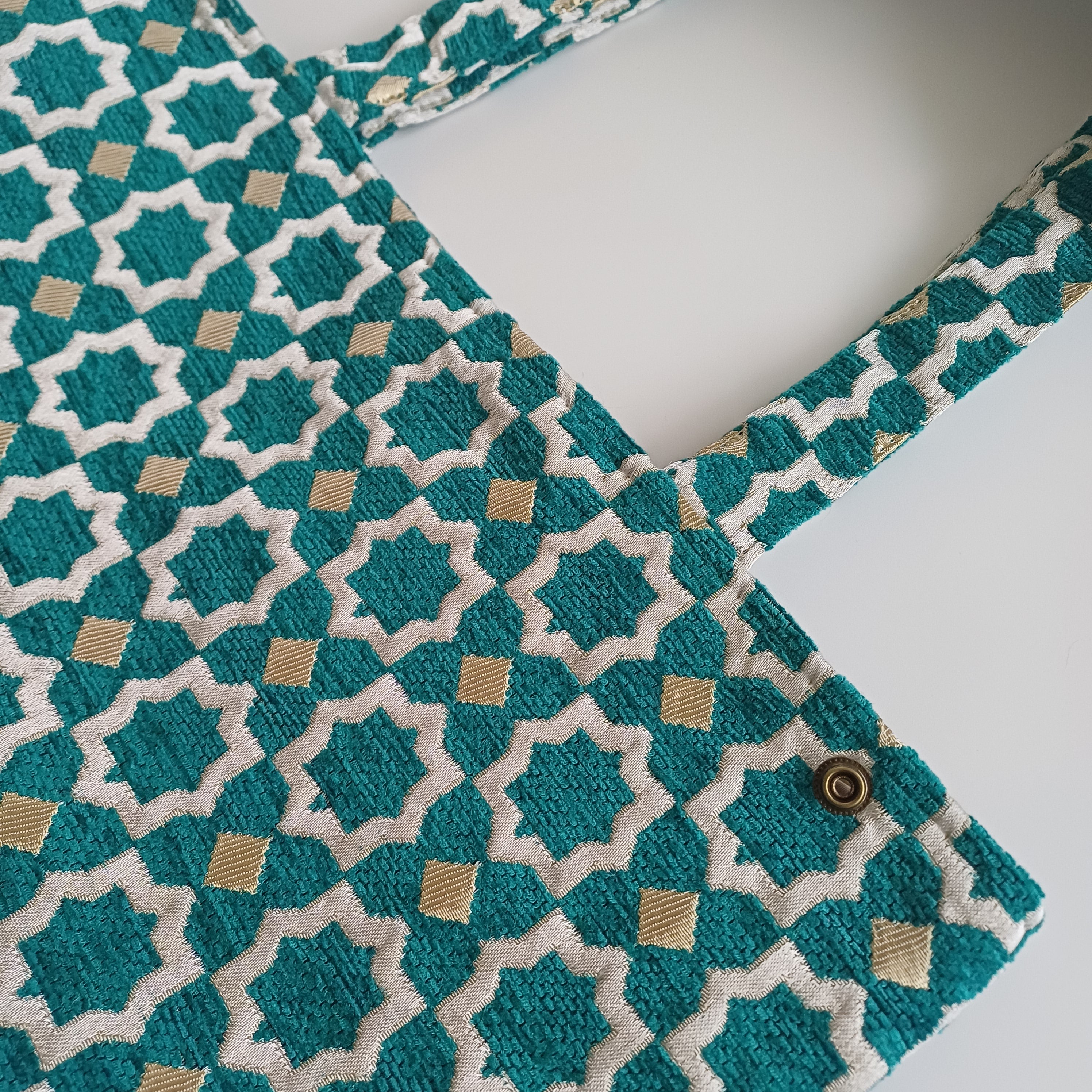 Handmade Turquoise Moroccan Velvet Tote Bag Medium Sized 47x31 CM