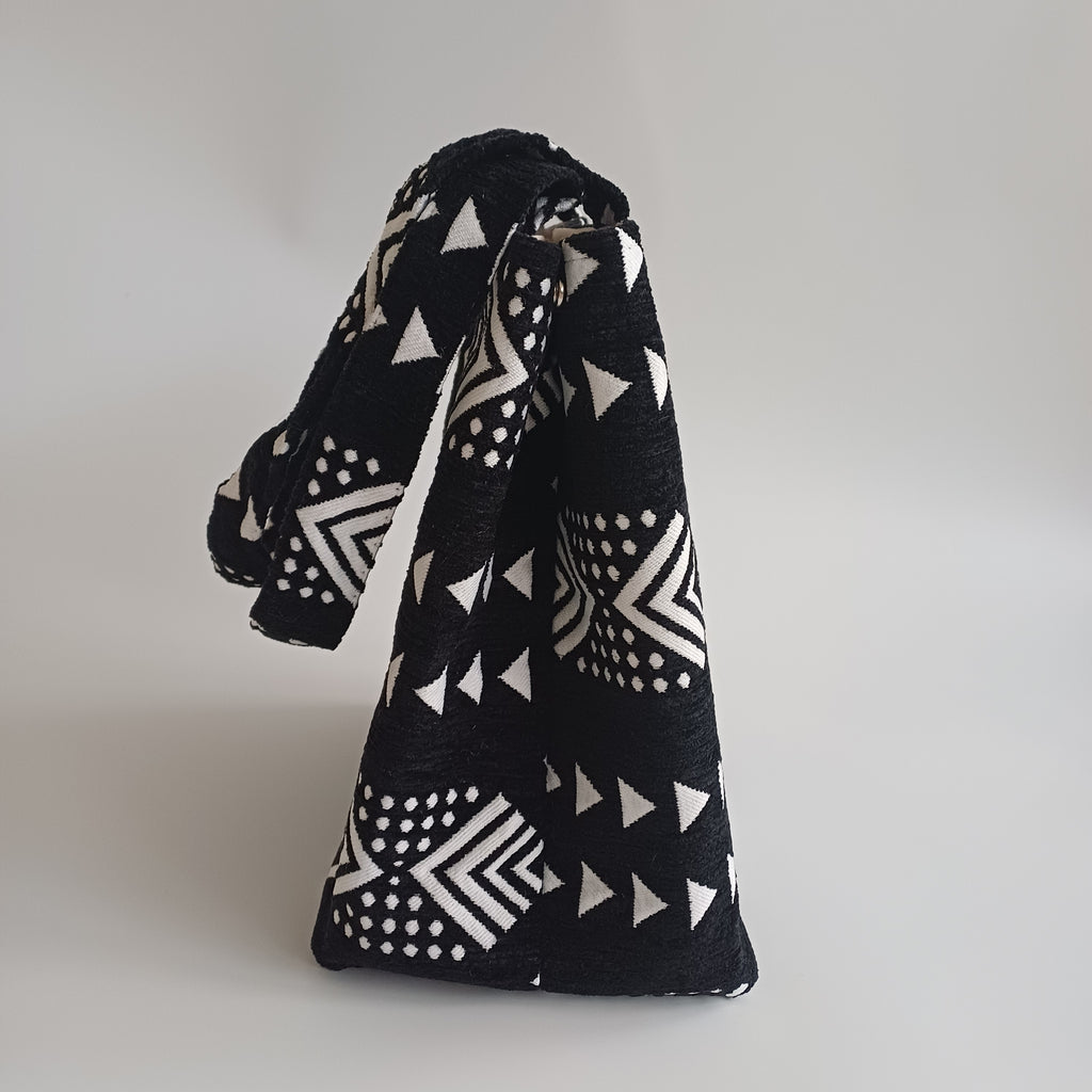 Handmade Black Moroccan Velvet Tote Bag Medium Sized 47x31 CM