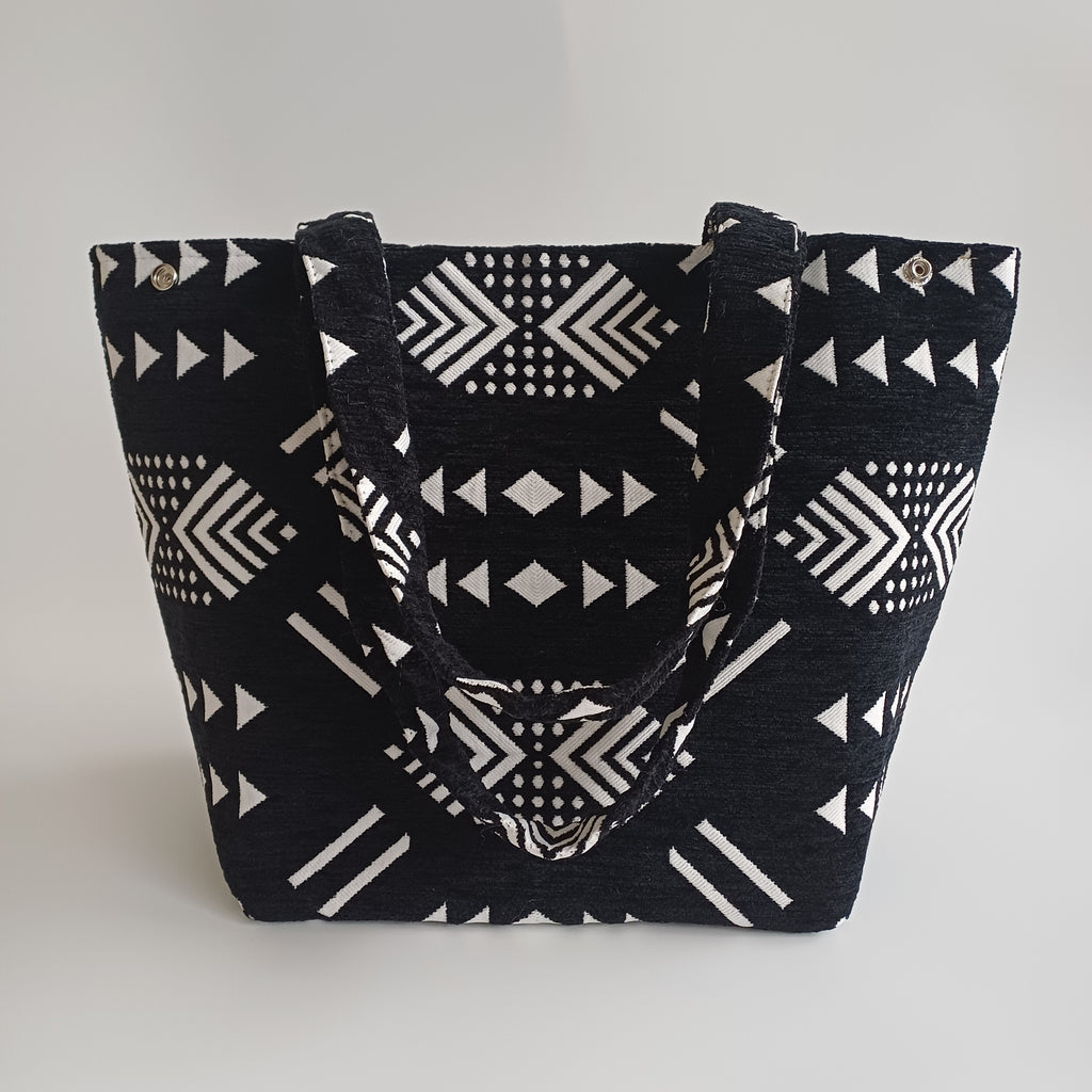 Handmade Black Moroccan Velvet Tote Bag Medium Sized 47x31 CM