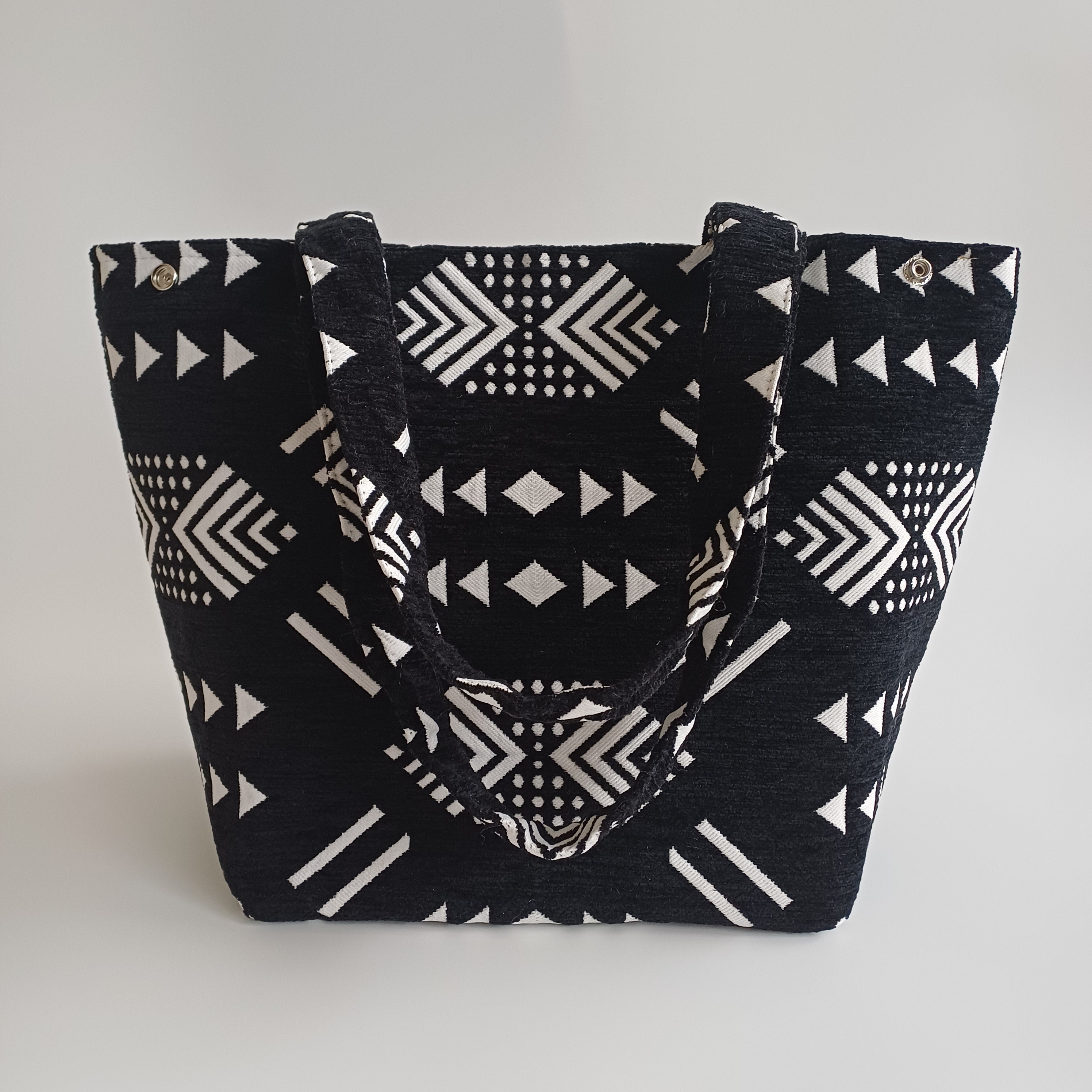 Handmade Black Moroccan Velvet Tote Bag Medium Sized 47x31 CM