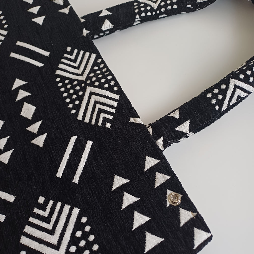 Handmade Black Moroccan Velvet Tote Bag Medium Sized 47x31 CM